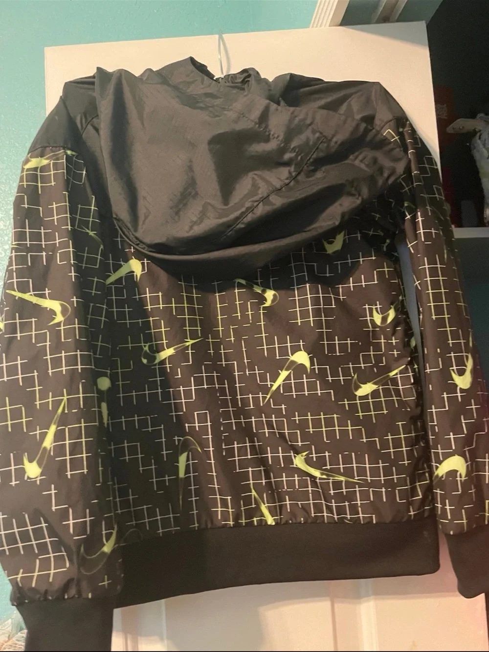 Nike Kids Black windbreaker Jacket with Yellow Accent Swooshes